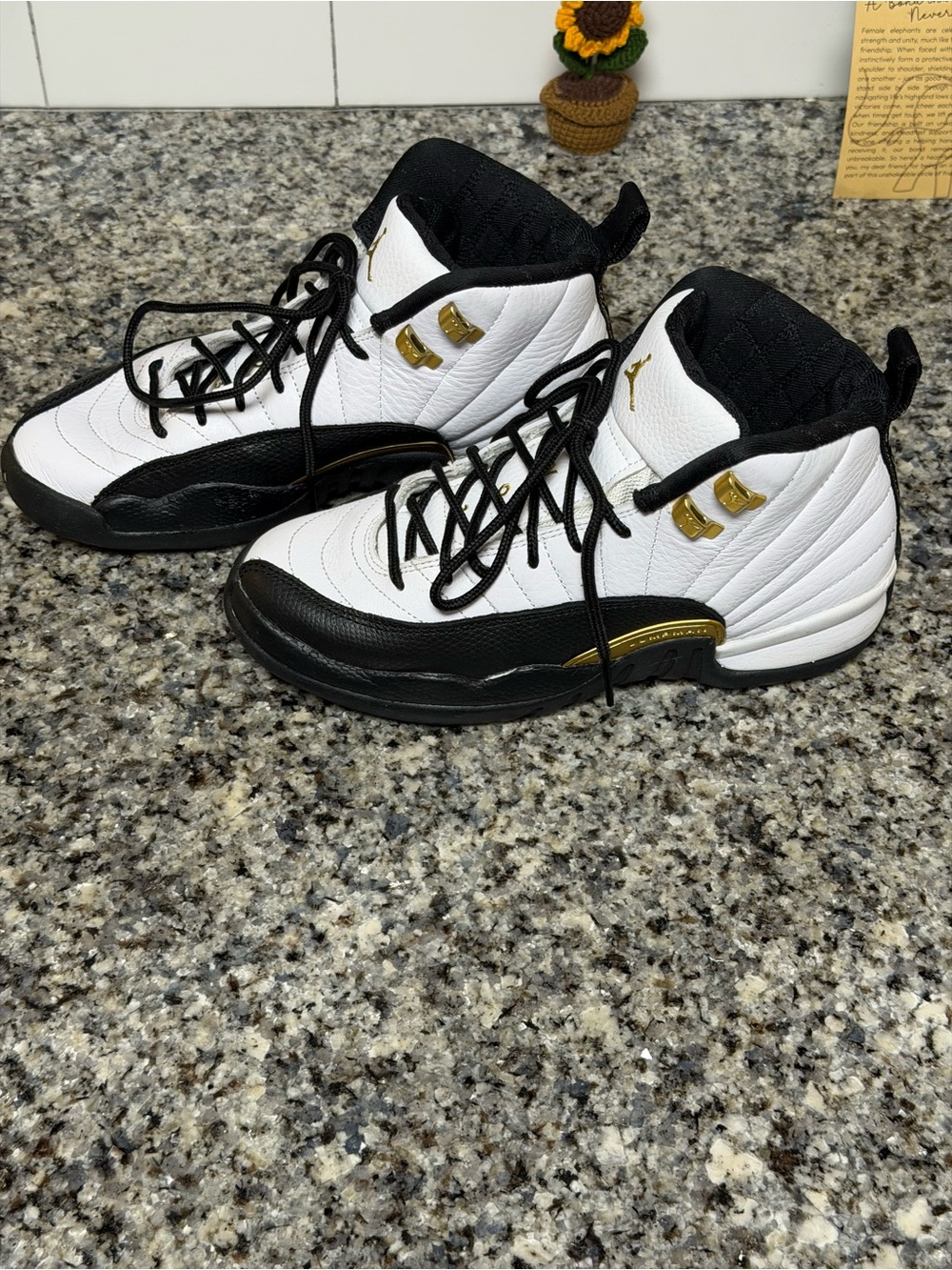 Jordan High-Top Sneakers in White, Black & Gold